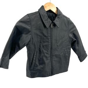 Vintage Y2K GAP Black Genuine Leather Minimalist Kids Moto Jacket